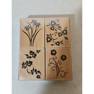 Set Of 4 New Rubber Stamps Floral Flowers By Hero Arts